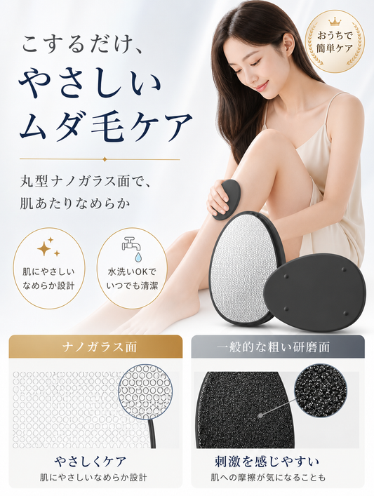 こするだけ、やさしいムダ毛ケア ナノガラス面