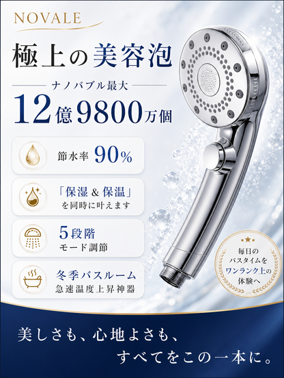 【本日セール終了⏰】マイクロナノバブル シャワーヘッド 節水90% ナノバブル12億個 5段階モード 保温 保湿 美容