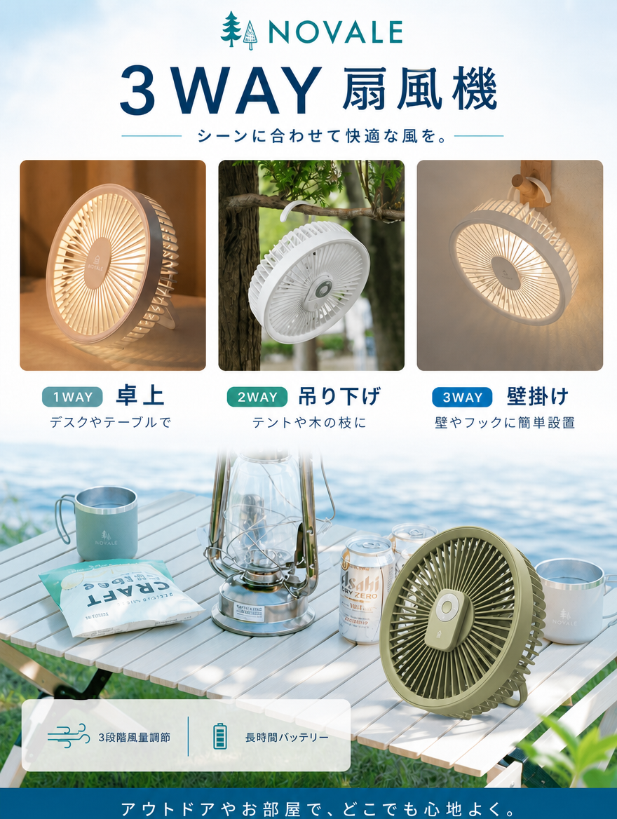 【本日セール終了⏰】3WAY 充電式サーキュレーター LEDライト リモコン付