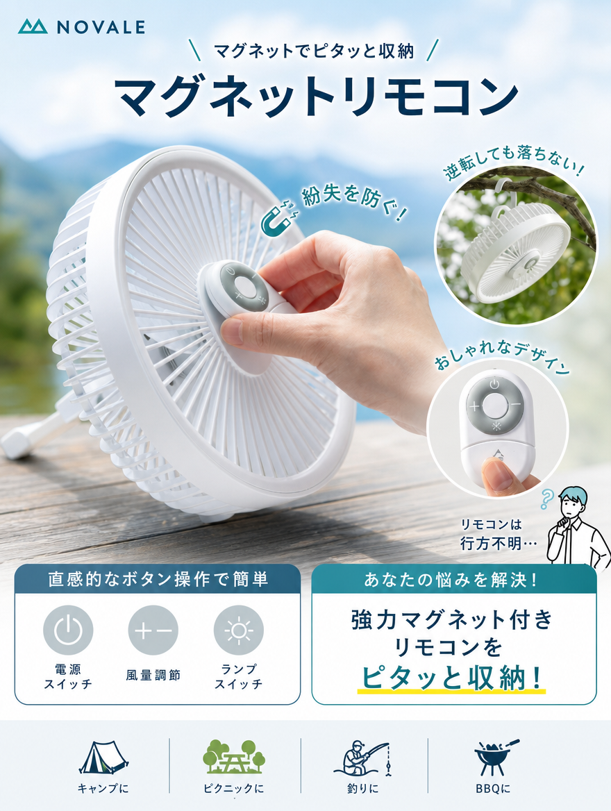 【本日セール終了⏰】3WAY 充電式サーキュレーター LEDライト リモコン付