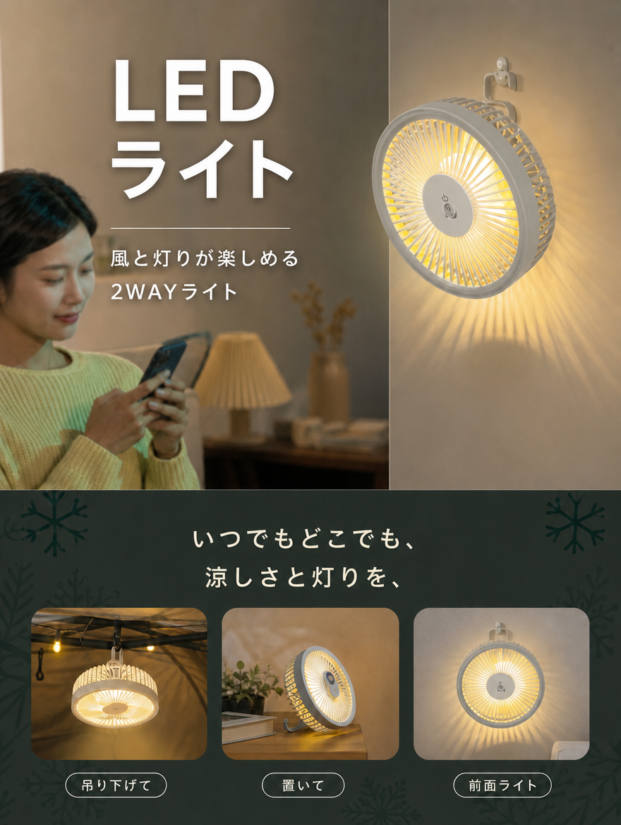 【本日セール終了⏰】3WAY 充電式サーキュレーター LEDライト リモコン付