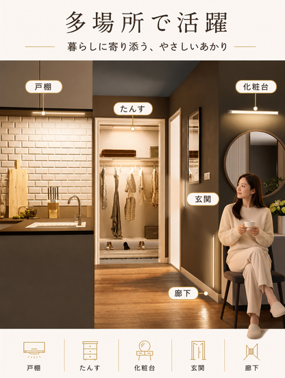 【本日セール終了⏰】スマート人感センサーライト LEDライト 3色切替×無段階調光 Type-C充電式