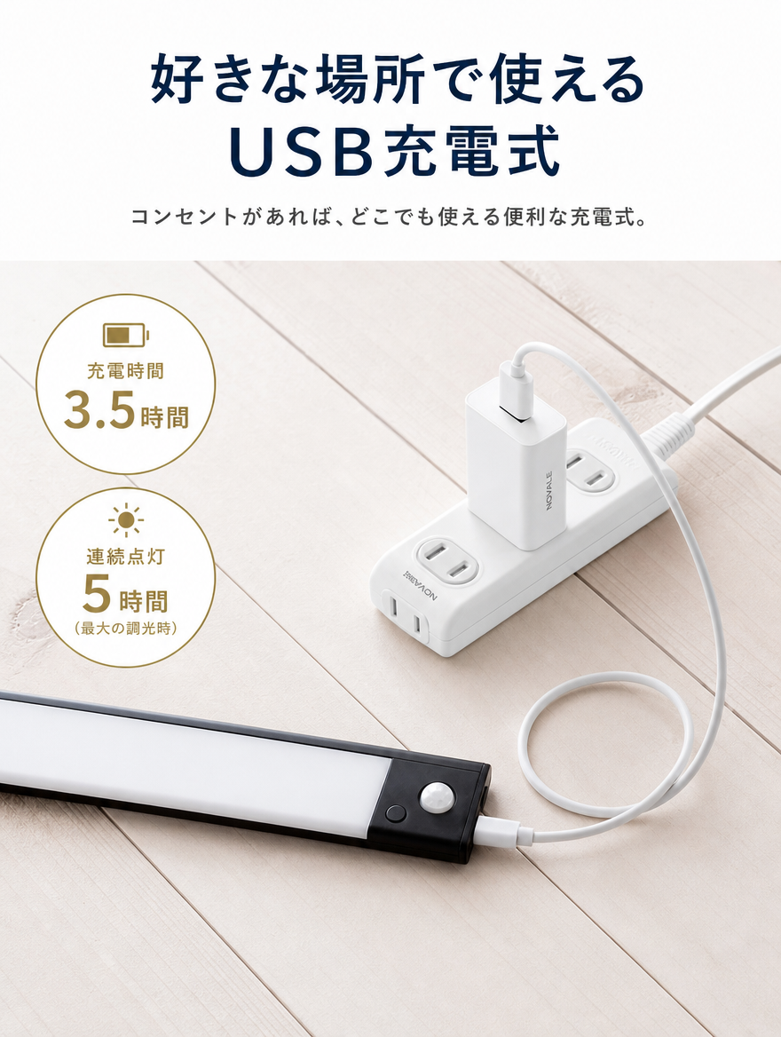 【本日セール終了⏰】スマート人感センサーライト LEDライト 3色切替×無段階調光 Type-C充電式