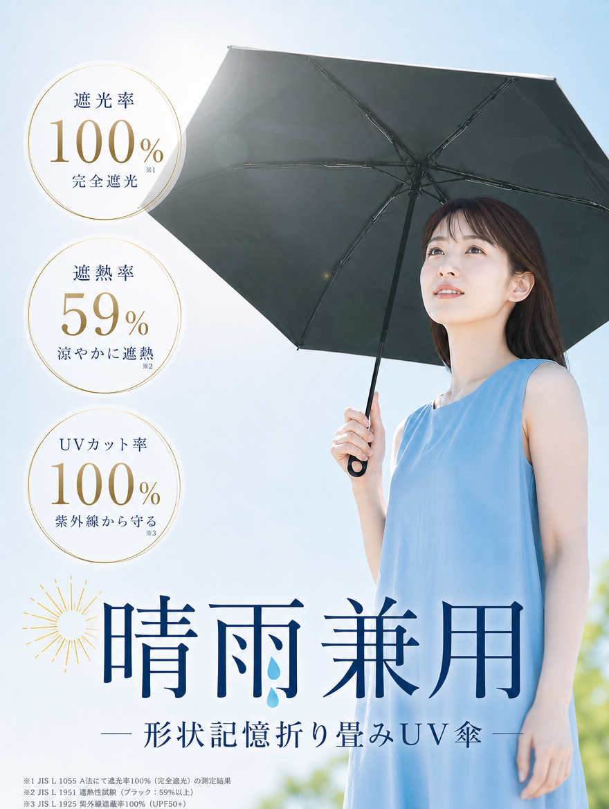 【本日セール終了⏰】【カラビナ付き🪝】完全遮光 折りたたみ日傘 晴雨兼用