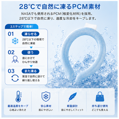 28℃で自然に凍るPCM素材 3ステップで簡単