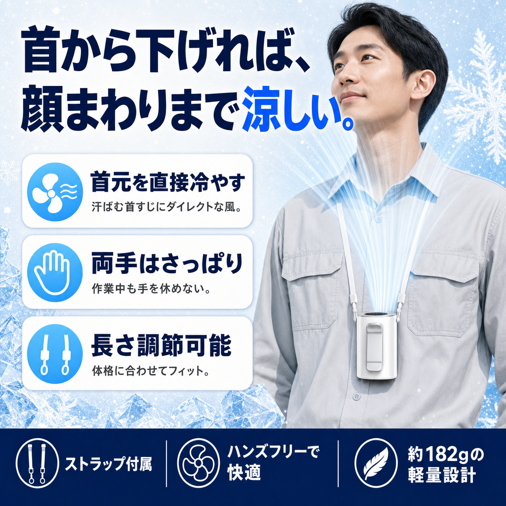 首掛けで顔まわりまで涼しい