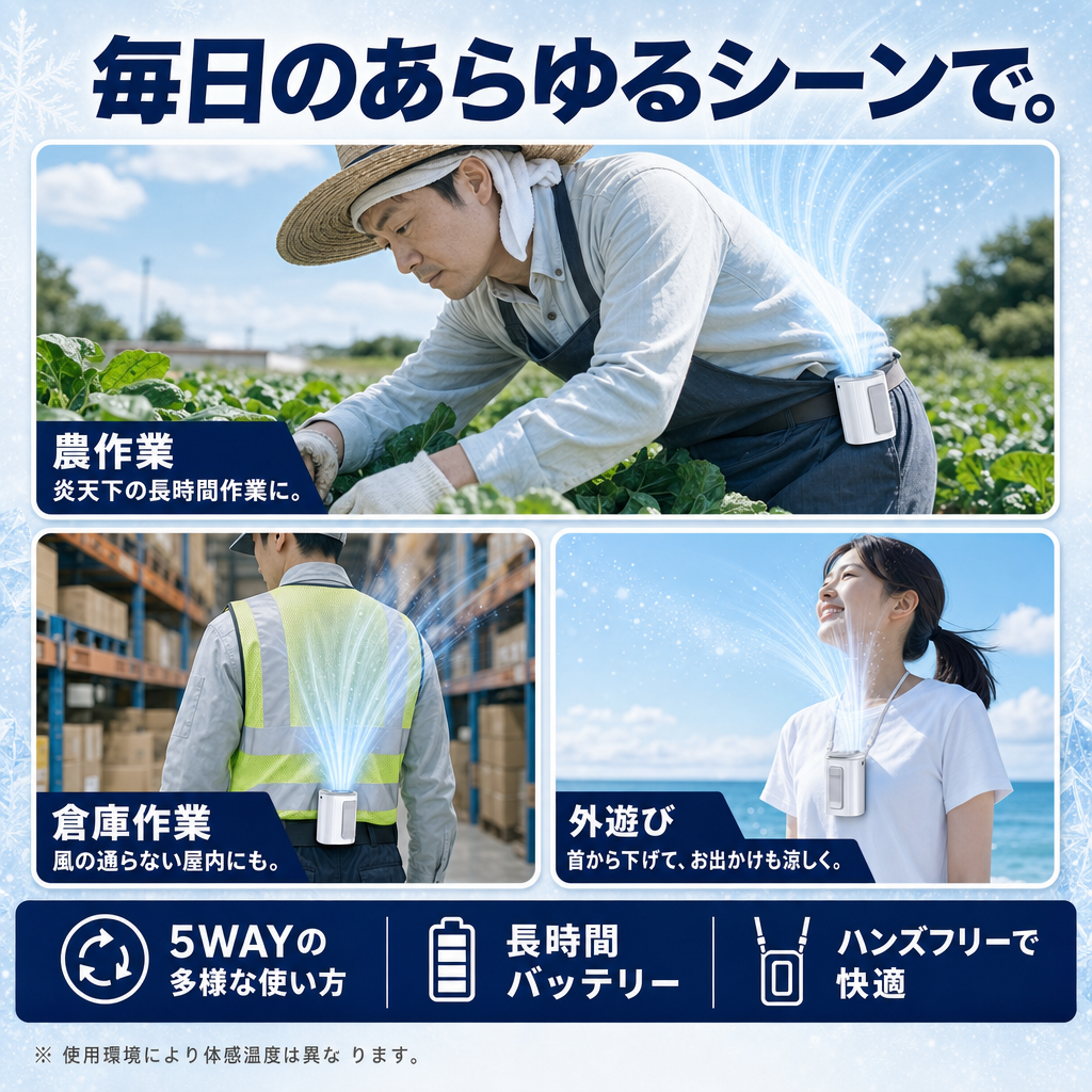 農作業・倉庫作業・外遊びでの使用シーン