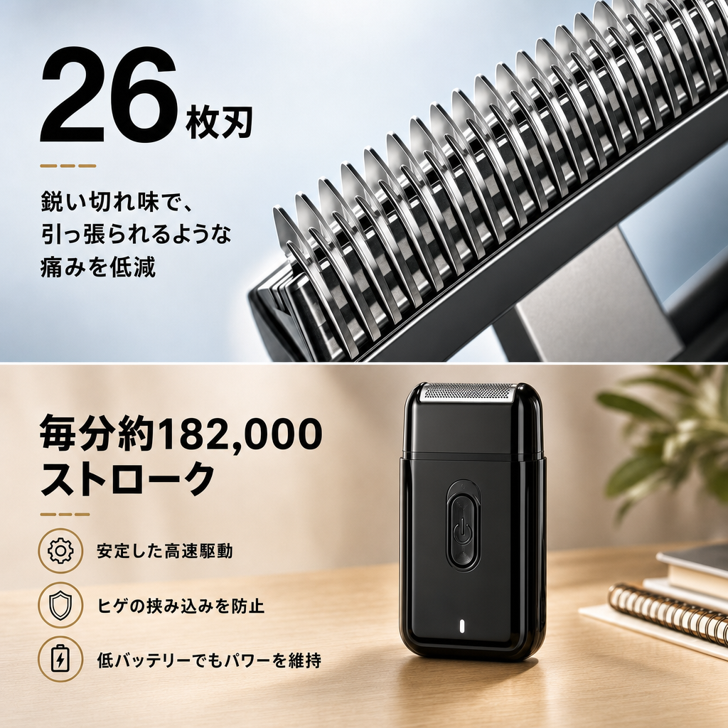 ステンレス26枚刃・毎分約182,000ストローク