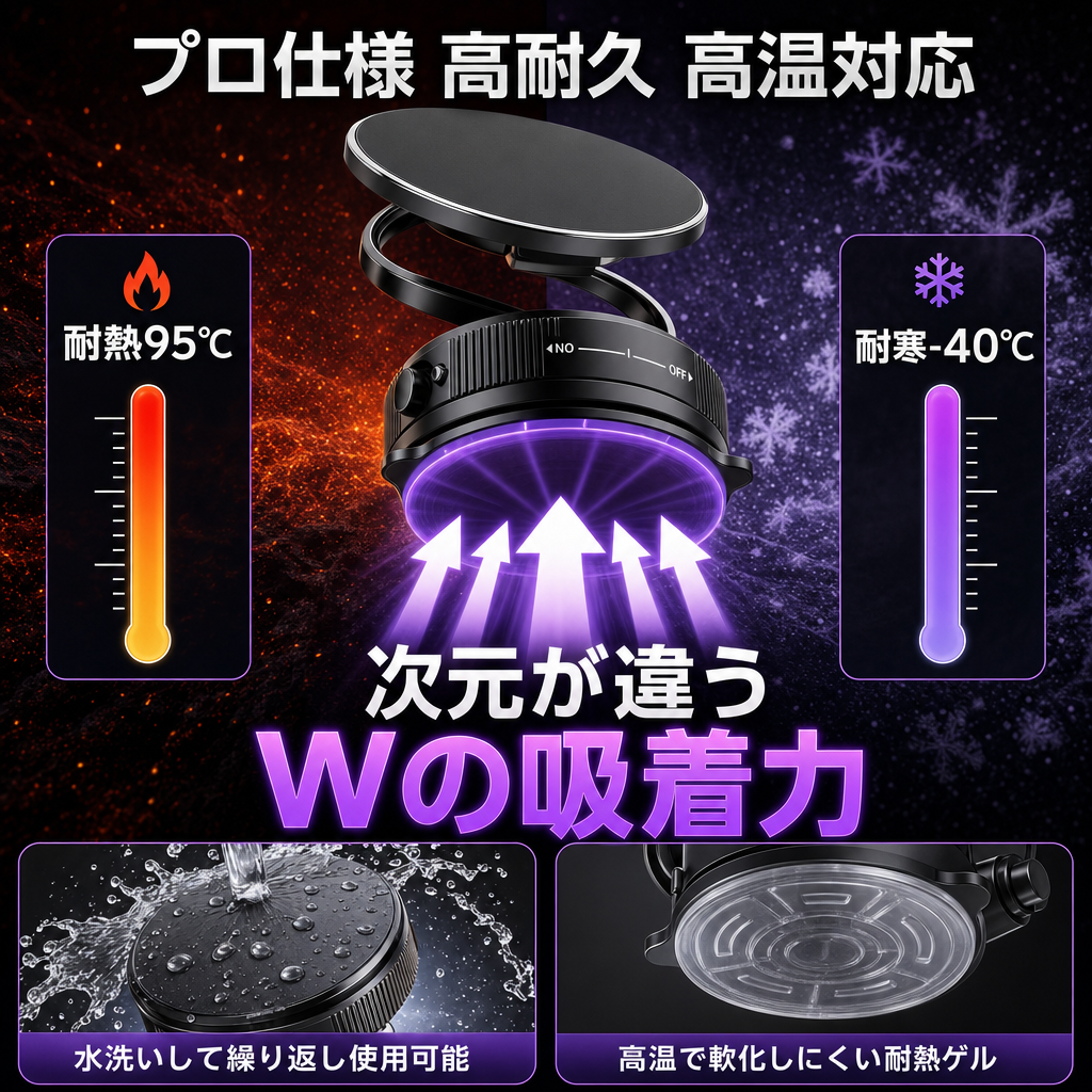 耐熱95℃・耐寒-40℃。Wの吸着力