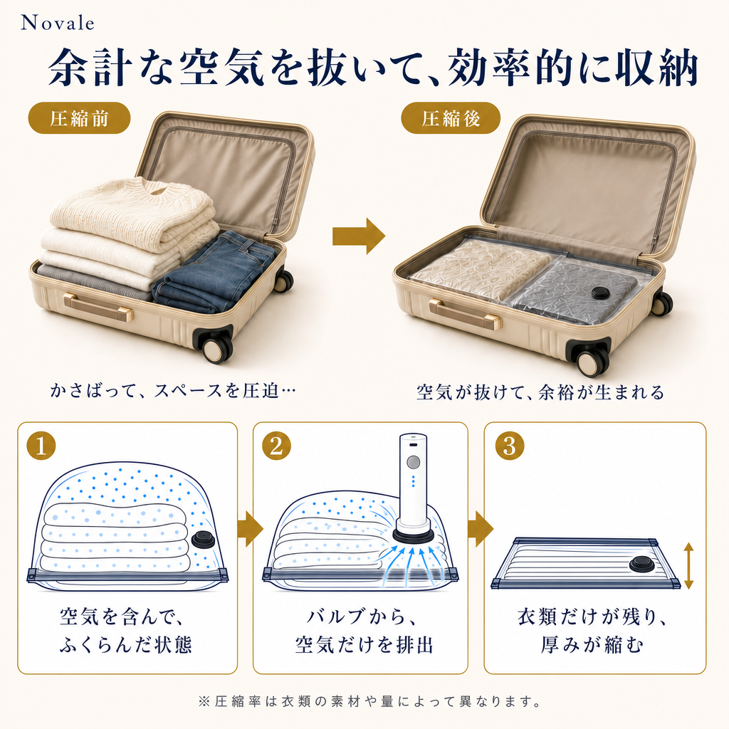 余計な空気を抜いて、効率的に収納