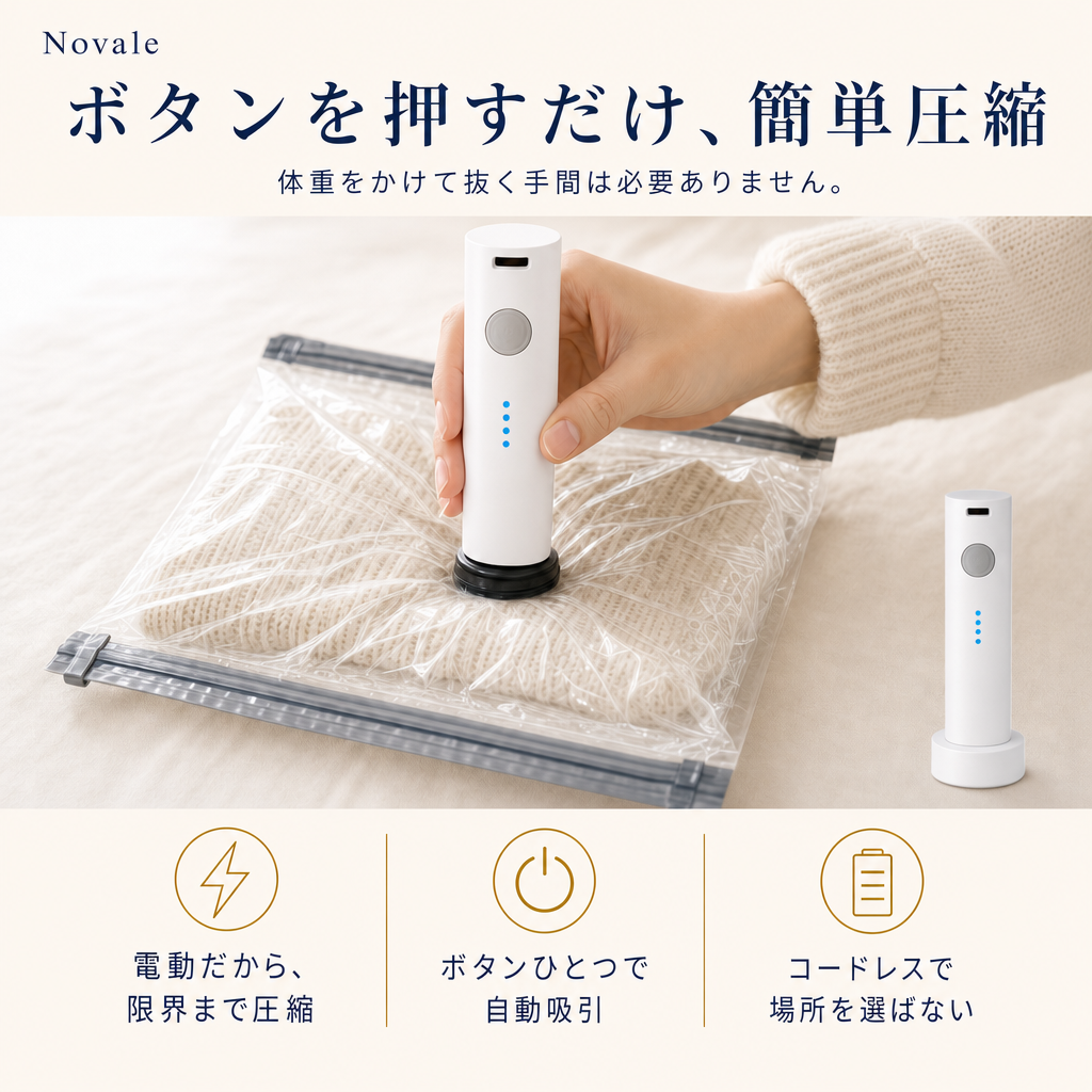 ボタンを押すだけ、簡単圧縮