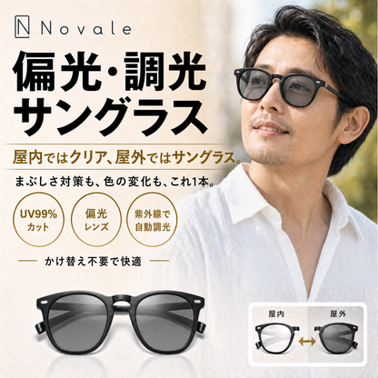 偏光・調光サングラス 屋内ではクリア、屋外ではサングラス