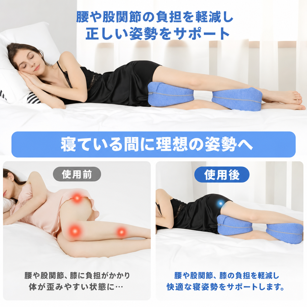 横向き寝サポートレッグピロー 快眠サポートクッション 膝まくら