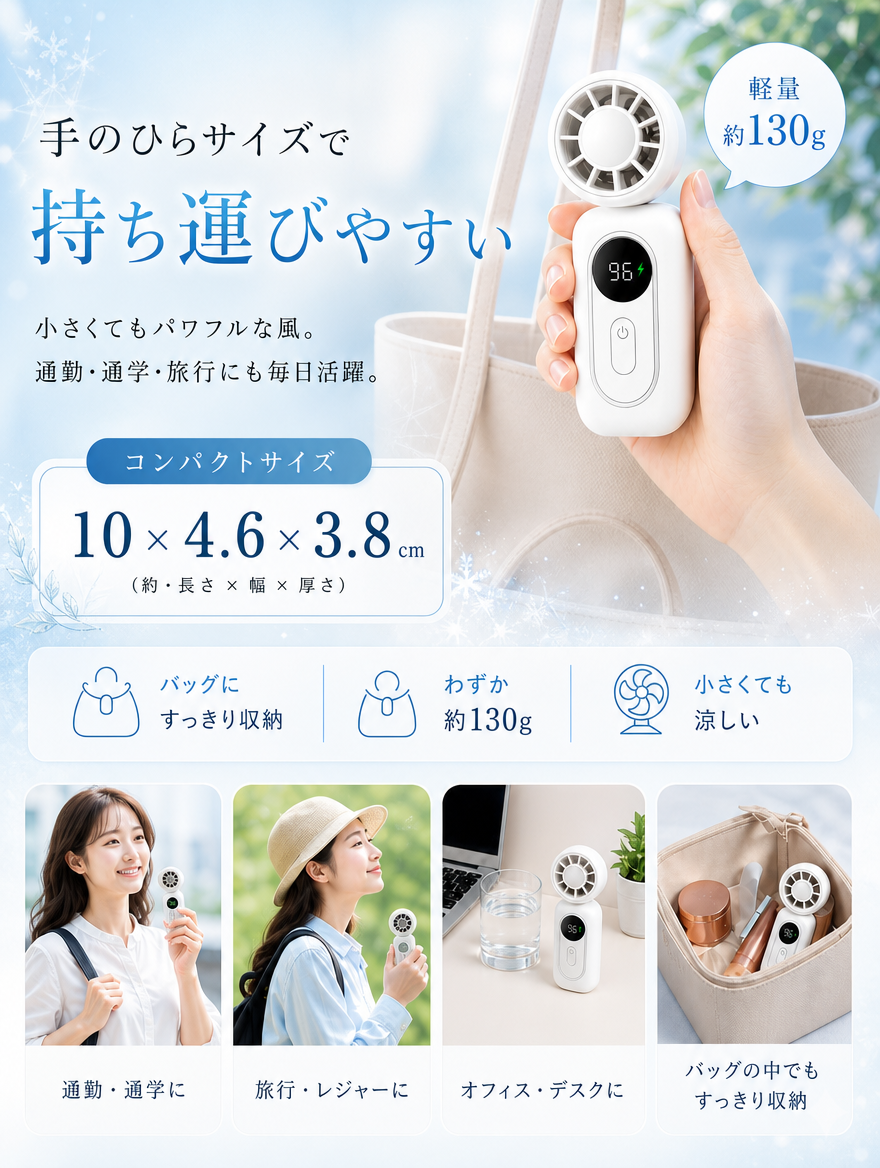 【本日セール終了⏰】冷却ハンディファン クリップ付 氷感金属プレート搭載