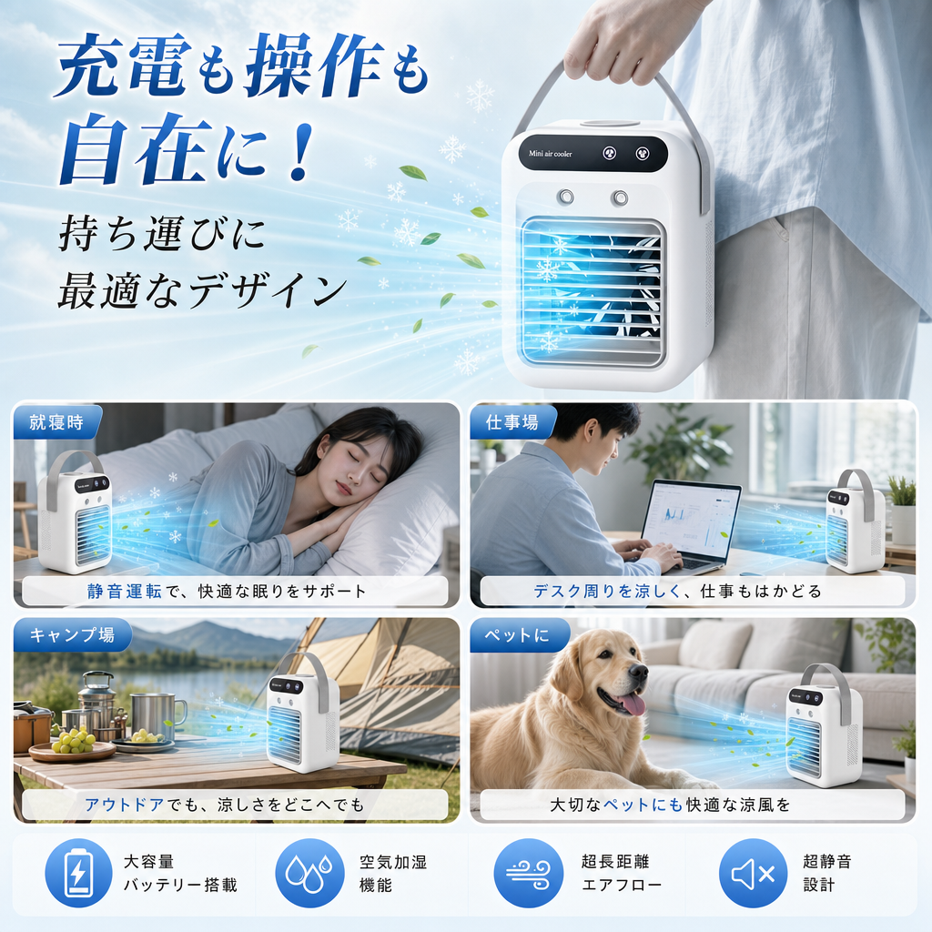 就寝・仕事・キャンプ・ペットの利用シーン