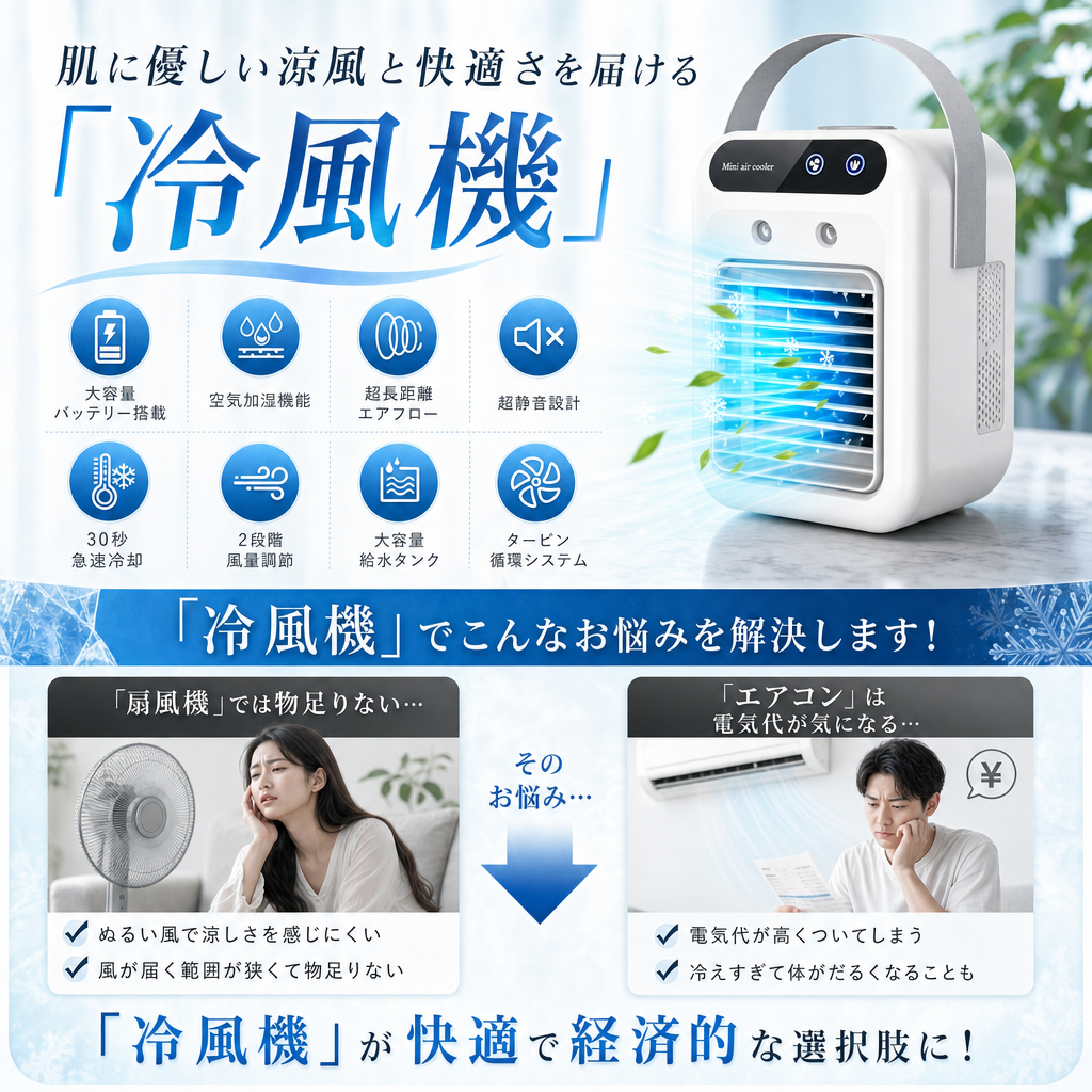 8つの特長 扇風機・エアコンのお悩み解決