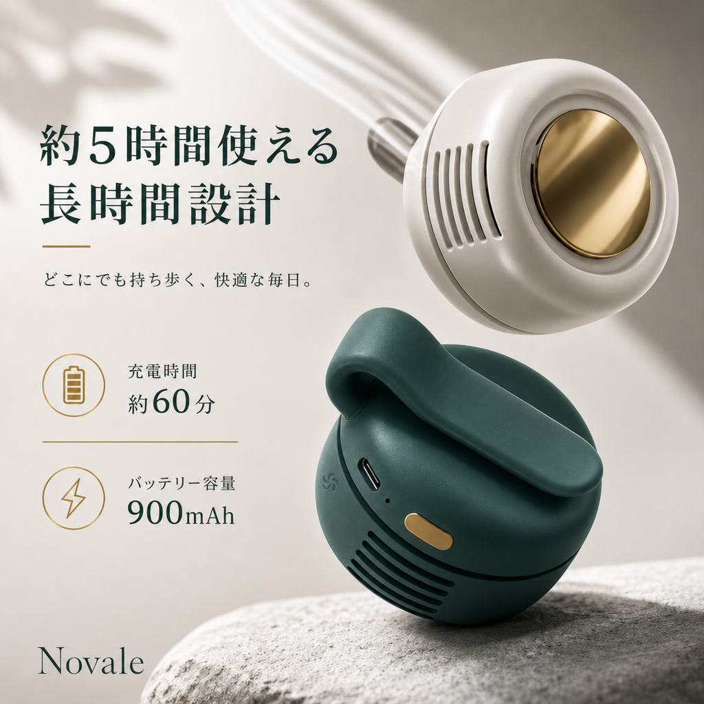 約5時間使える長時間設計 充電約60分 900mAh
