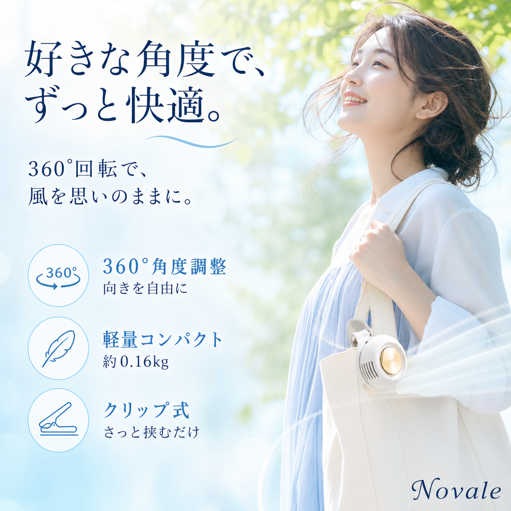 360度角度調整 好きな向きで涼しく