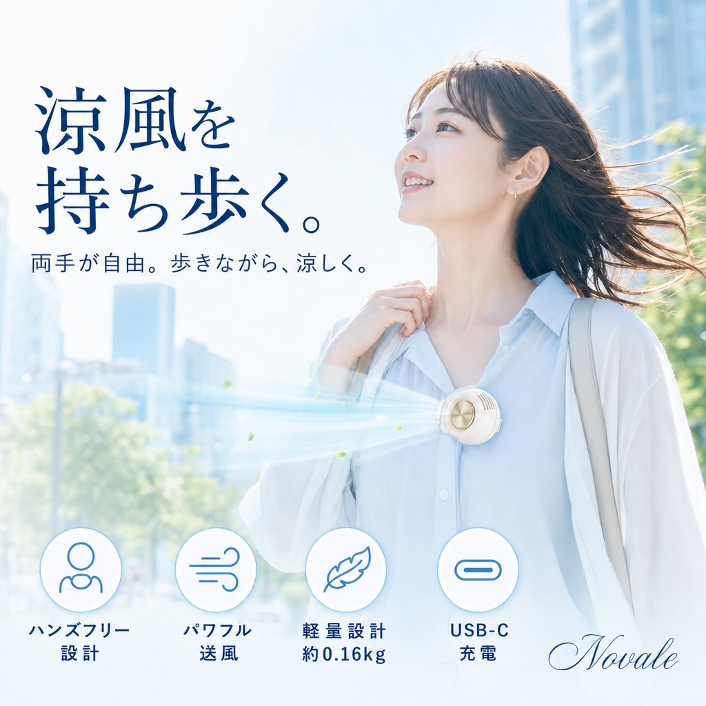 涼風を持ち歩く ハンズフリーで歩きながら涼しい