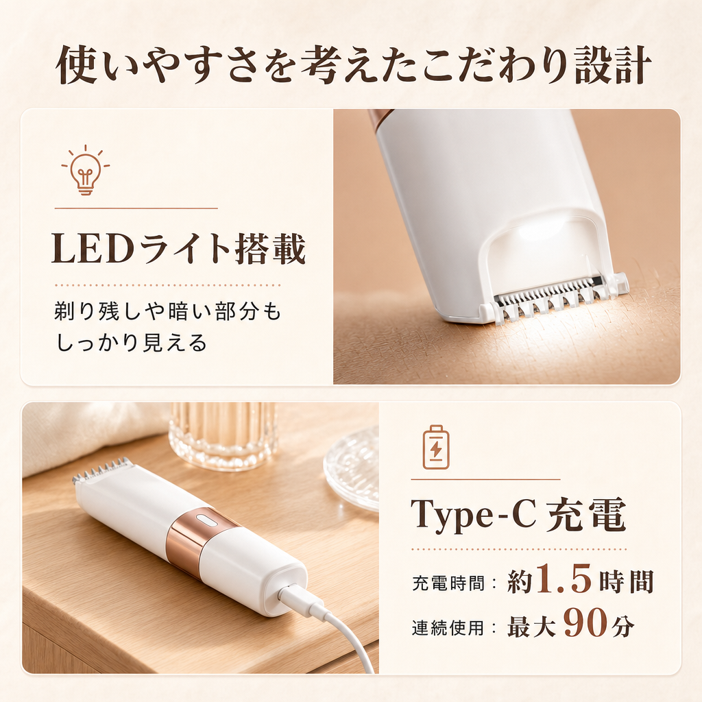 LEDライト搭載・Type-C充電