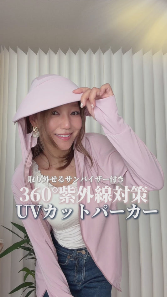 【本日セール終了⏰】UVカットパーカー レディース サンバイザー付 接触冷感 UPF50+ フェイスカバー 指穴付き